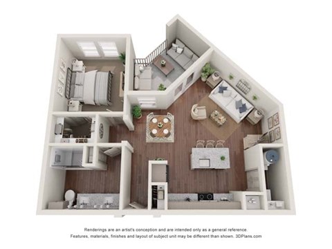 Floor plan for 1 bed, 1 bath, 797 sqft
